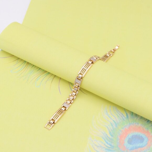 "Elegant Rose Gold Bracelet with Pave Accents and Geometric Design, XPBL0938 - Picture 4 of 13